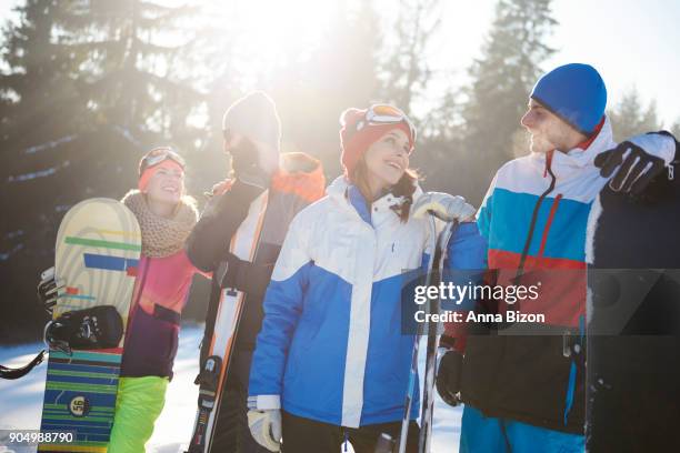 group of happy friends on the ski resort. zakopane, poland - anna bergman stockfoto's en -beelden