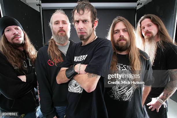 Lamb of God posed in London on November 20 2006. L-R Willie Adler John Campbell Randy Blythe Mark Morton Chris Adler