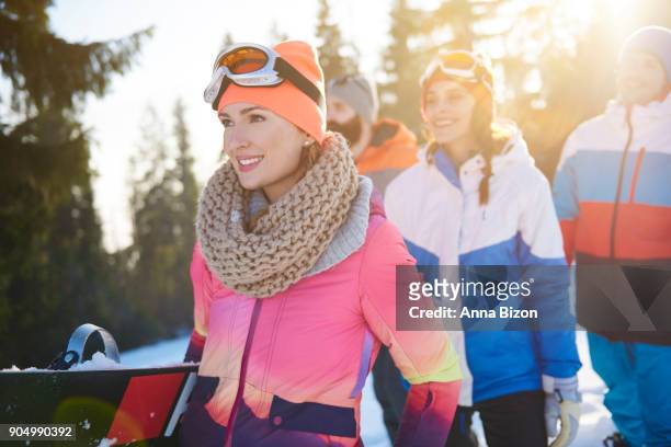 young friends on the ski vacation. zakopane, poland - anna bergman stockfoto's en -beelden