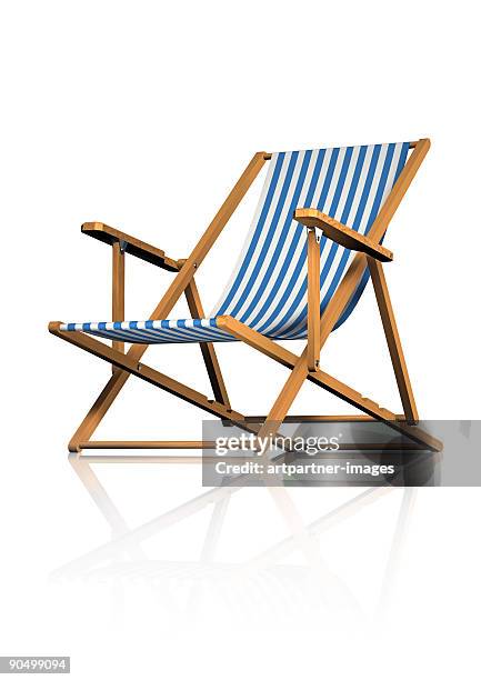 striped deck chair on white background - ligstoel stockfoto's en -beelden