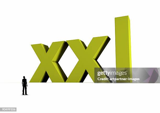 xxl in big green letters with a small silhouette - xxl stock pictures, royalty-free photos & images