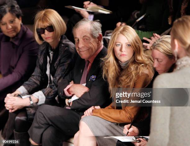 Anna Wintour, American Vogue Editor-in-chief, journalist Morley Safer and Actress Blake Lively attend the Ralph Lauren Fall 2009 runway show during...