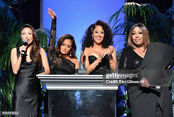 Hosts Jeannie Mai, Adrienne Houghton, Tamera Mowry-Housley and Loni Love s peak onstage at the 49th NAACP Image Awards Non-Televised Awards Dinner at...