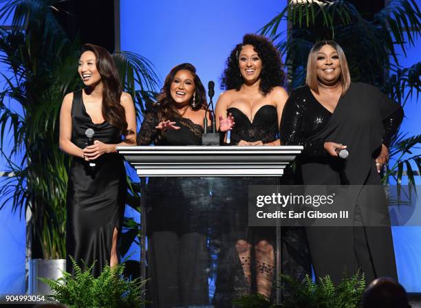 Hosts Jeannie Mai, Adrienne Houghton, Tamera Mowry-Housley and Loni Love s peak onstage at the 49th NAACP Image Awards Non-Televised Awards Dinner at...