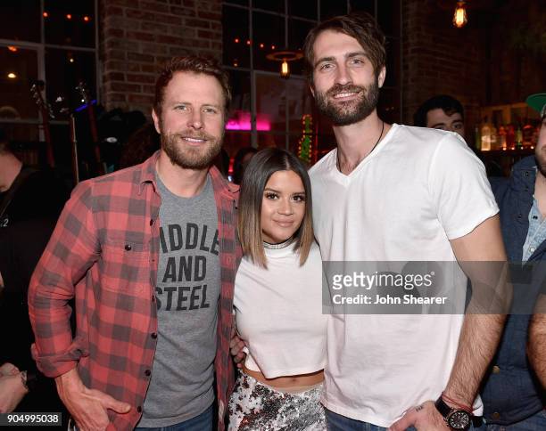 Dierks Bentley, Maren Morris, and Ryan Hurd attend the Nashville Opening of Dierks Bentley's Whiskey Row on January 14, 2018 in Nashville, Tennesse