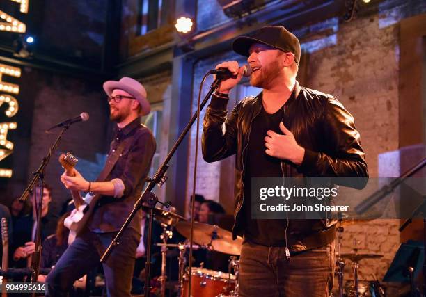 Cole Swindell performs onstage during the Nashville Opening of Dierks Bentley's Whiskey Row on January 14, 2018 in Nashville, Tennesse