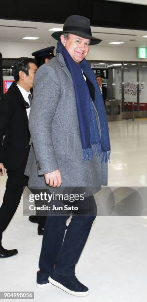 Actor Hugh Bonneville is seen upon arrival at Narita International Airport on January 15, 2018 in Narita, Japan.