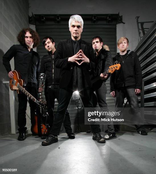 My Chemical Romance posed backstage in Milan on November 21 2006. L-R Ray Toro, Frank Iero,Gerard Way, Mikey Way, Bob Bryar