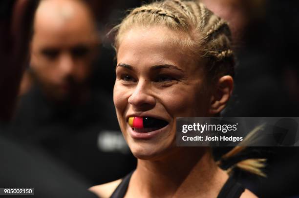 Paige VanZant prepares to enter the Octagon before facing Jessica-Rose Clark of Australia in their women's flyweight bout during the UFC Fight Night...