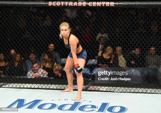 Paige VanZant enters the Octagon before facing Jessica-Rose Clark of Australia in their women's flyweight bout during the UFC Fight Night event...