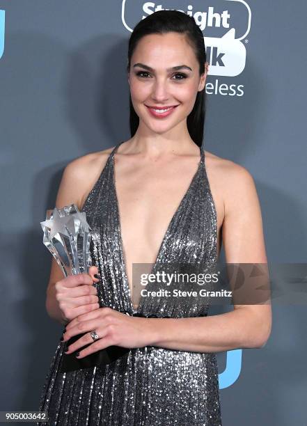 Gal Gadot poses at the The 23rd Annual Critics' Choice Awards at Barker Hangar on January 11, 2018 in Santa Monica, California.