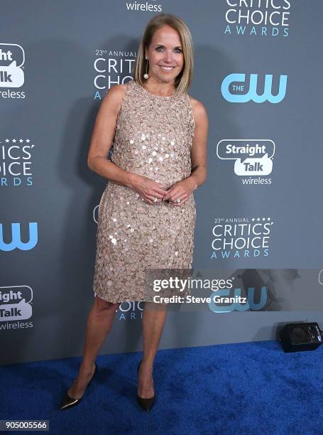 Katie Couric poses at the The 23rd Annual Critics' Choice Awards at Barker Hangar on January 11, 2018 in Santa Monica, California.