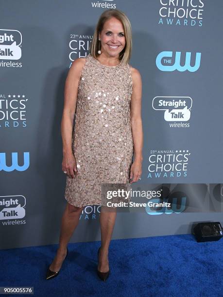 Katie Couric poses at the The 23rd Annual Critics' Choice Awards at Barker Hangar on January 11, 2018 in Santa Monica, California.