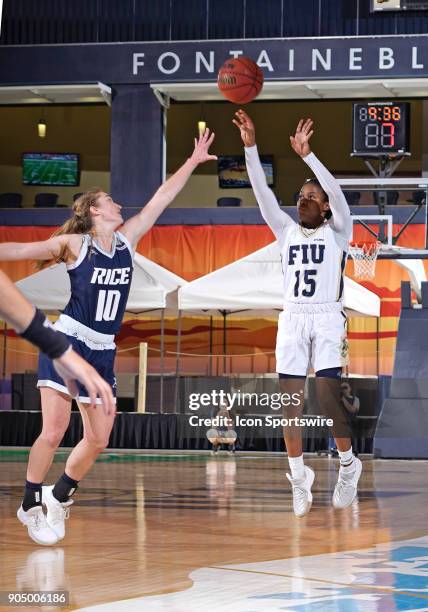 Guard Kristian Hudson shoots during a college basketball game between the Rice University Owls and the Florida International University Panthers on...