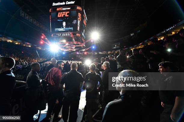 Paige VanZant prepares to enter the Octagon before facing Jessica-Rose Clark of Australia during the UFC Fight Night event inside the Scottrade...