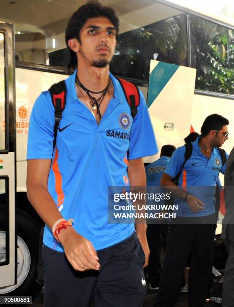 Indian cricketer Ishant Sharma arrives with his team in Colombo on September 9, 2009. India, New Zealand and Sri Lanka began a one-day international...