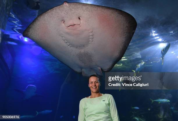 Tatjana Maria of Germany is seen at the Sea Life Melbourne Aquarium during Day one of the 2018 Australian Open at Melbourne Park on January 15, 2018...