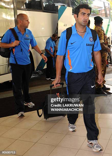 Indian cricketer Gautam Gambhir arrives with his team in Colombo on September 9, 2009. India, New Zealand and Sri Lanka began a one-day international...