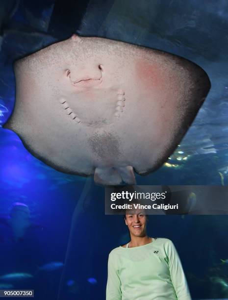 Tatjana Maria of Germany is seen at the Sea Life Melbourne Aquarium during Day one of the 2018 Australian Open at Melbourne Park on January 15, 2018...