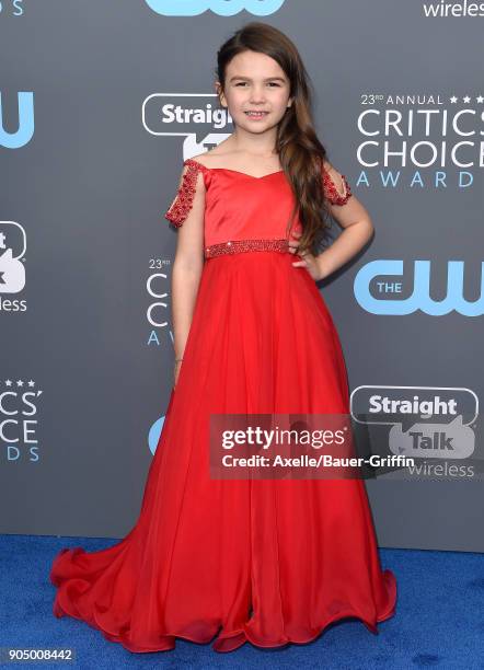 Actress Brooklynn Prince attends the 23rd Annual Critics' Choice Awards at Barker Hangar on January 11, 2018 in Santa Monica, California.