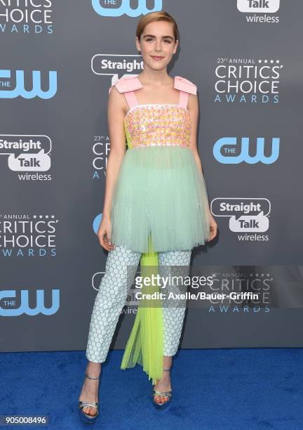 Actress Kiernan Shipka attends the 23rd Annual Critics' Choice Awards at Barker Hangar on January 11, 2018 in Santa Monica, California.