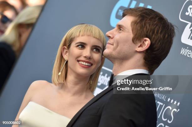 Actors Emma Roberts and Evan Peters attend the 23rd Annual Critics' Choice Awards at Barker Hangar on January 11, 2018 in Santa Monica, California.