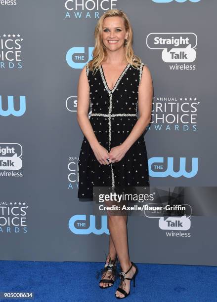Actress Reese Witherspoon attends the 23rd Annual Critics' Choice Awards at Barker Hangar on January 11, 2018 in Santa Monica, California.