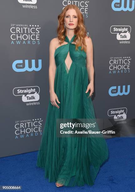 Actress Jessica Chastain attends the 23rd Annual Critics' Choice Awards at Barker Hangar on January 11, 2018 in Santa Monica, California.
