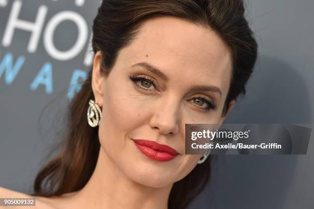 Actress Angelina Jolie attends the 23rd Annual Critics' Choice Awards at Barker Hangar on January 11, 2018 in Santa Monica, California.