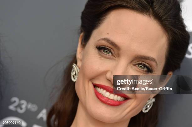 Actress Angelina Jolie attends the 23rd Annual Critics' Choice Awards at Barker Hangar on January 11, 2018 in Santa Monica, California.