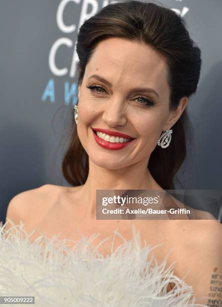 Actress Angelina Jolie attends the 23rd Annual Critics' Choice Awards at Barker Hangar on January 11, 2018 in Santa Monica, California.