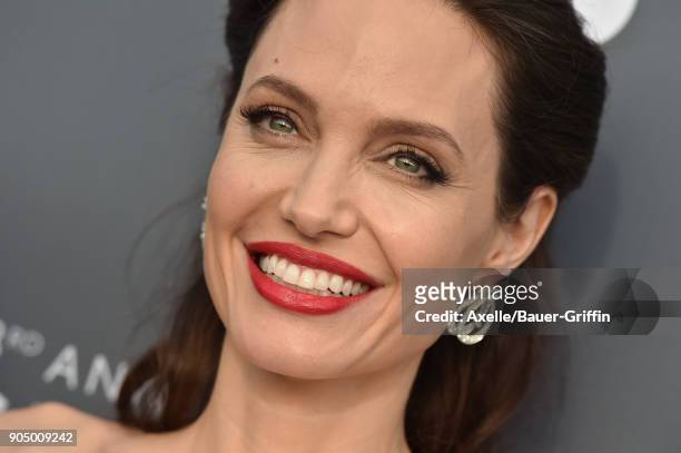 Actress Angelina Jolie attends the 23rd Annual Critics' Choice Awards at Barker Hangar on January 11, 2018 in Santa Monica, California.