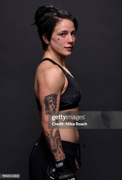 Jessica-Rose Clark of Australia poses for a post fight portrait backstage during the UFC Fight Night event inside the Scottrade Center on January 14,...
