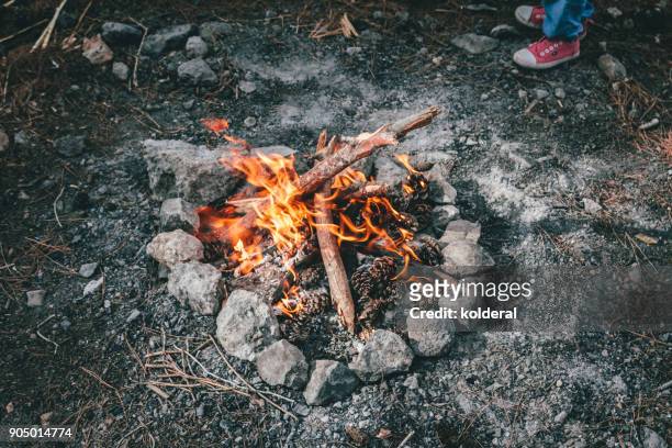 close-up of bonfire - scouts camping fotografías e imágenes de stock