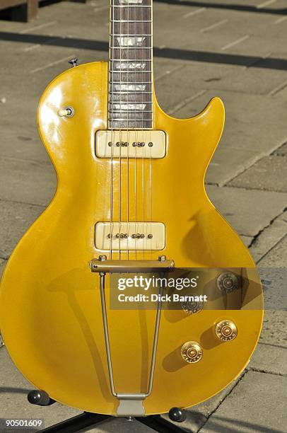 Gibson Les Paul guitar once owned by Peter Green outside the Hard Rock Cafe to promote the Rock Legends Auction in London on March 06 2009