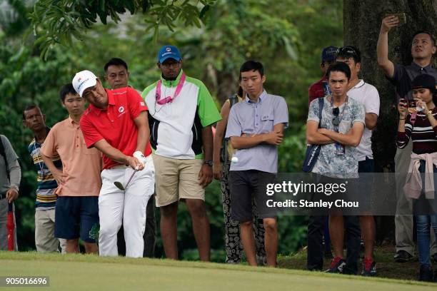 Hideto Tanihara of team Asia in action during the singles matches on day three of the 2018 EurAsia Cup presented by DRB-HICOMat Glenmarie G&CC on...