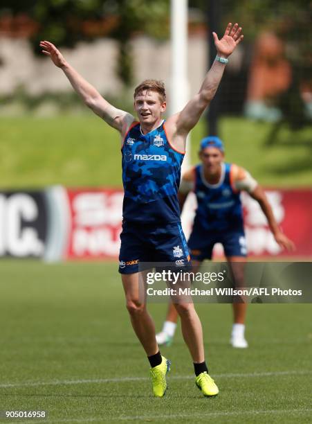 Jack Ziebell of the Kangaroos in action during a North Melbourne Kangaroos Training Session at Arden Street Ground on January 15, 2018 in Melbourne,...