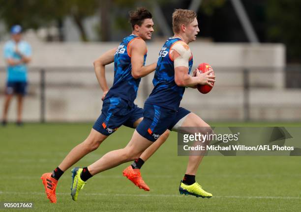 Jack Ziebell of the Kangaroos in action during a North Melbourne Kangaroos Training Session at Arden Street Ground on January 15, 2018 in Melbourne,...