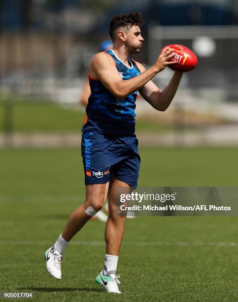 Paul Ahern of the Kangaroos in action during a North Melbourne Kangaroos Training Session at Arden Street Ground on January 15, 2018 in Melbourne,...