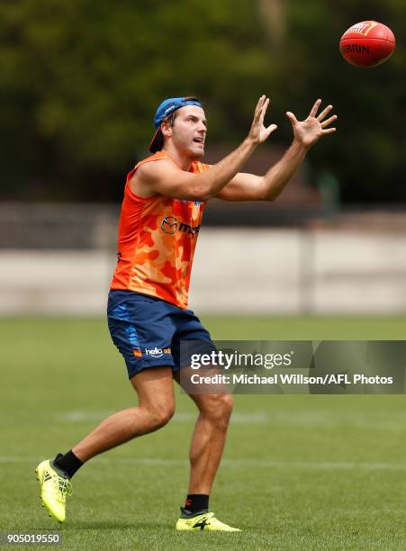 Luke McDonald of the Kangaroos in action during a North Melbourne Kangaroos Training Session at Arden Street Ground on January 15, 2018 in Melbourne,...