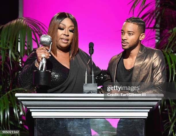 Algee Smith accepts award for Outstanding Motion Picture-Independent award on behalf of Detroit from Loni Love at the 49th NAACP Image Awards...