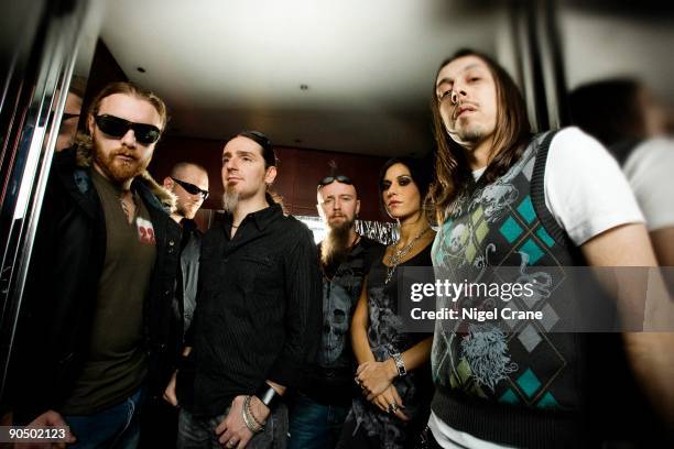 Lacuna Coil posed in Leeds on November 08 2008. L - R Marco Biazzi, Marco Coti Zelati, Cristiano Migliore, Cristiano Mozzati, Cristina Scabbia,...