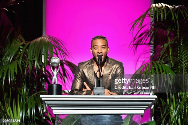 Algee Smith accepts award for Outstanding Motion Picture-Independent award on behalf of Detroit at the 49th NAACP Image Awards Non-Televised Awards...