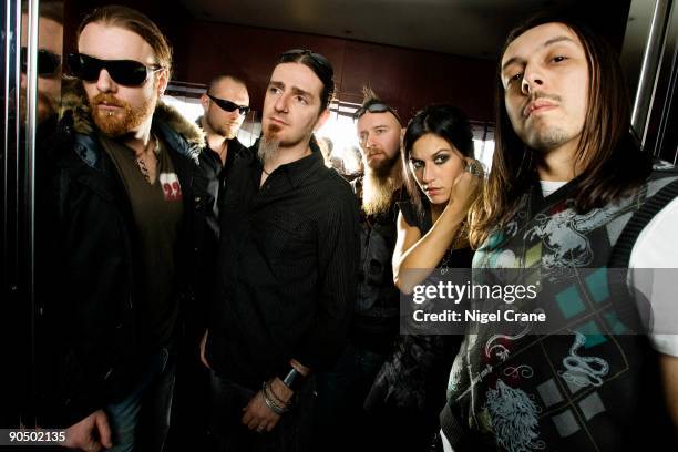 Lacuna Coil posed in Leeds on November 08 2008. L - R Marco Biazzi, Marco Coti Zelati, Cristiano Migliore, Cristiano Mozzati, Cristina Scabbia,...