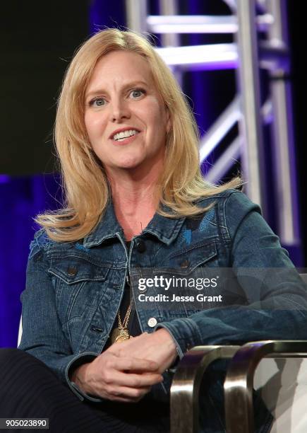Executive producer Laurie Girion attends A+E Networks' 2018 Winter Television Critics Association Press Tour on January 14, 2018 in Pasadena,...
