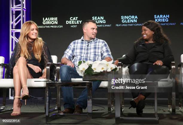 Television personality Cat Deeley, featured participants Sean Young and Sinora Glenn attend A+E Networks' 2018 Winter Television Critics Association...