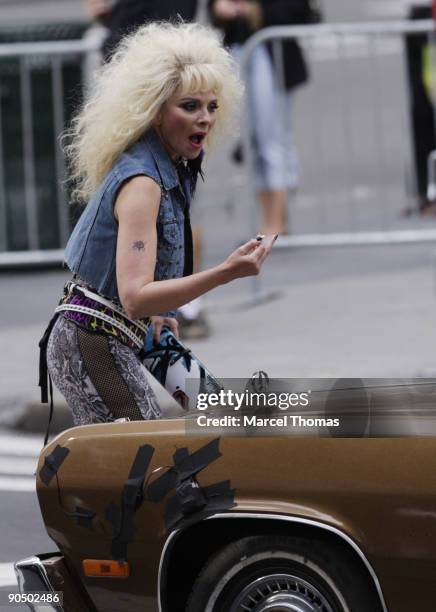 Kim Catrall is seen on the set of the movie"Sex in the City2" on location on the Streets of Manhattan on September 9, 2009 in New York City.