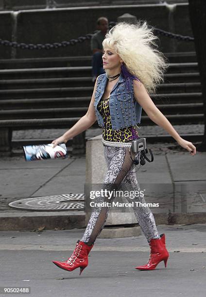 Kim Cattrall is seen on the set of the movie "Sex in the City2" on location on on the Streets of Manhattan on September 9, 2009 in New York City.