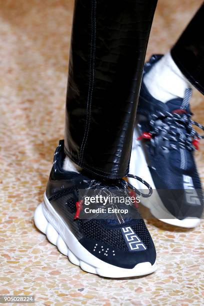 Shoe detail at the Versace show during Milan Men's Fashion Week Fall/Winter 2018/19 on January 13, 2018 in Milan, Italy.