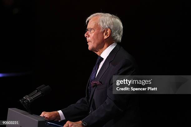 Journalist Tom Brokaw speaks at a tribute to the late television journalist Walter Cronkite on September 9, 2009 at Lincoln Center in New York City....